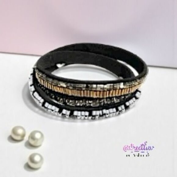 Stella & Dot Emma Triple Black Wrap Bracelet - Picture 5 of 8